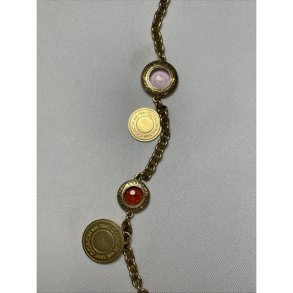 Coach Medallion Statement Necklace Glass Multicolor Cabochons Gold Tone Coin